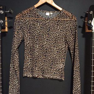 Twik Simons mesh leopard print top